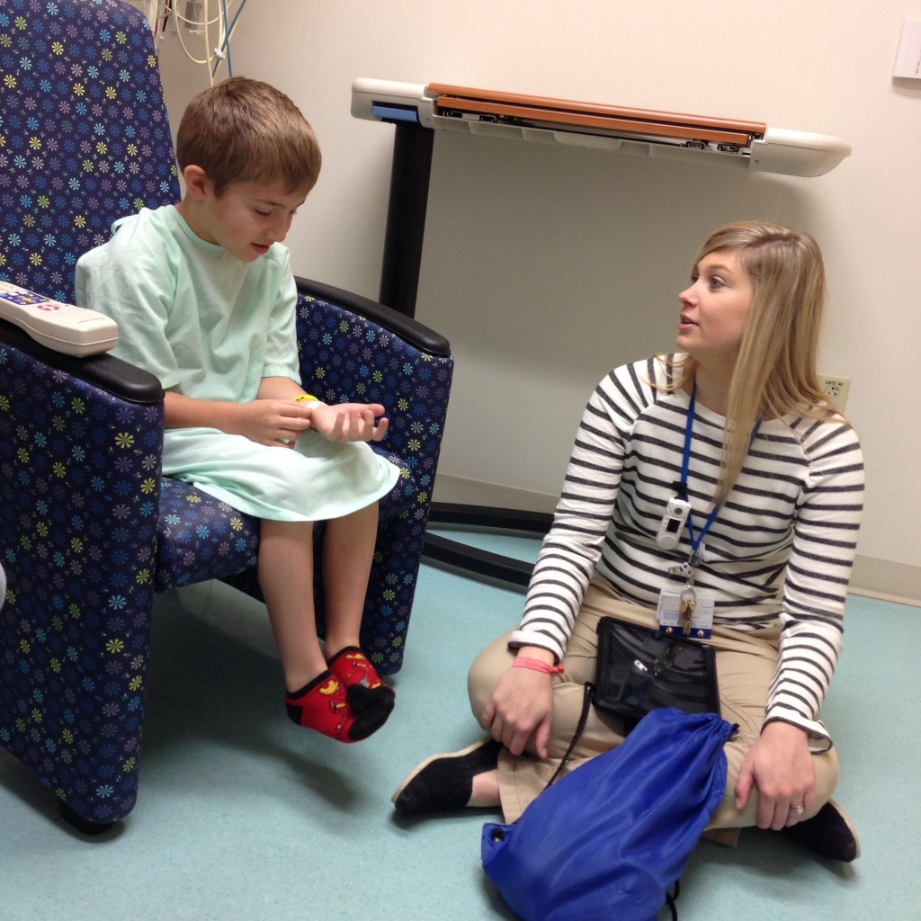 David talking with one of the child specialists about his procedure. 