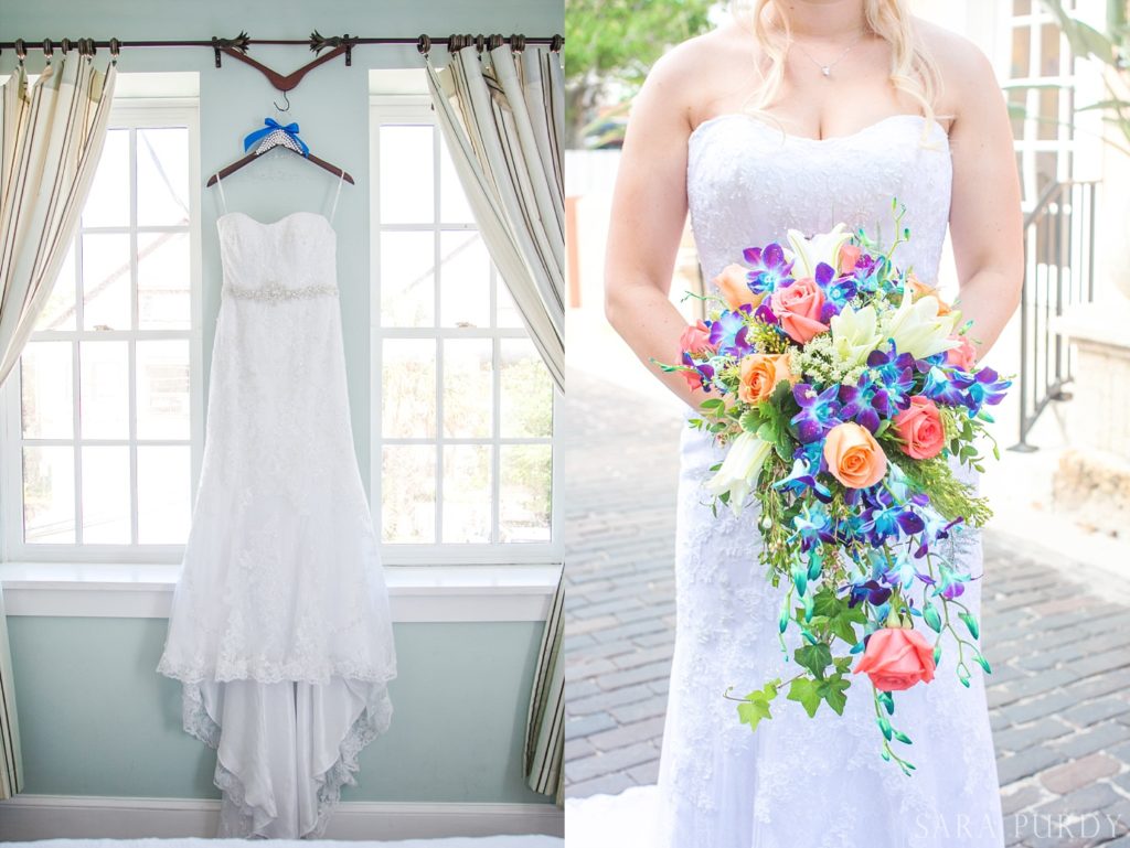 vibrant flowers bridal gown